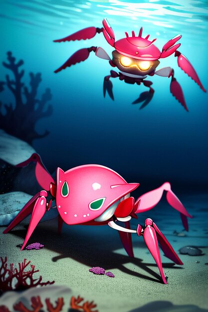 Underwater pink crab marine life wallpaper background illustration