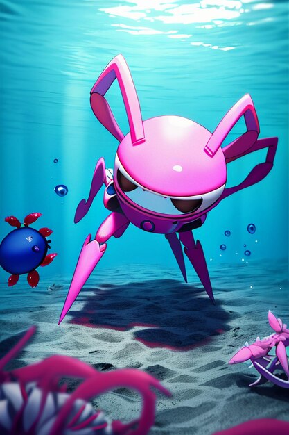 Underwater pink crab marine life wallpaper background illustration