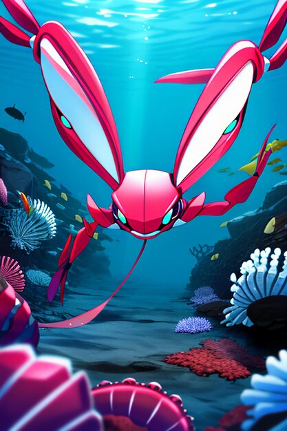 Underwater pink crab marine life wallpaper background illustration