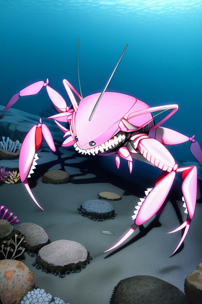 Underwater pink crab marine life wallpaper background illustration