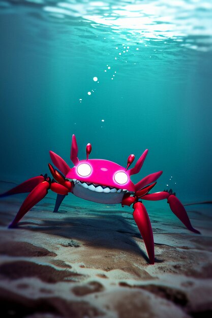 Underwater pink crab marine life wallpaper background illustration