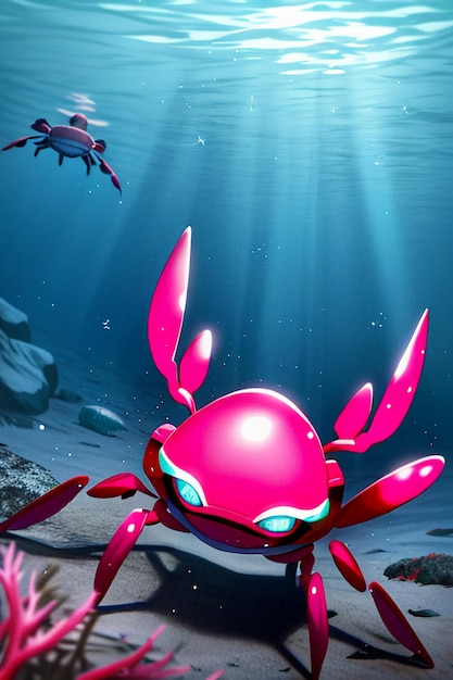 Underwater pink crab marine life wallpaper background illustration