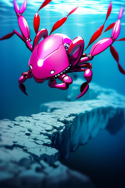 Underwater pink crab marine life wallpaper background illustration