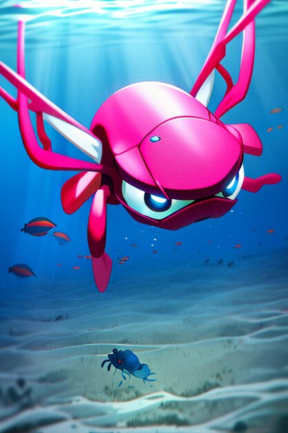 Underwater pink crab marine life wallpaper background illustration