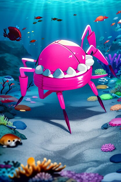 Underwater pink crab marine life wallpaper background illustration