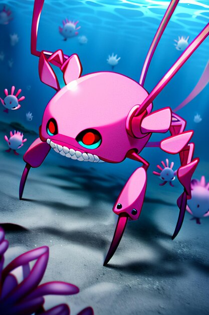 Underwater pink crab marine life wallpaper background illustration