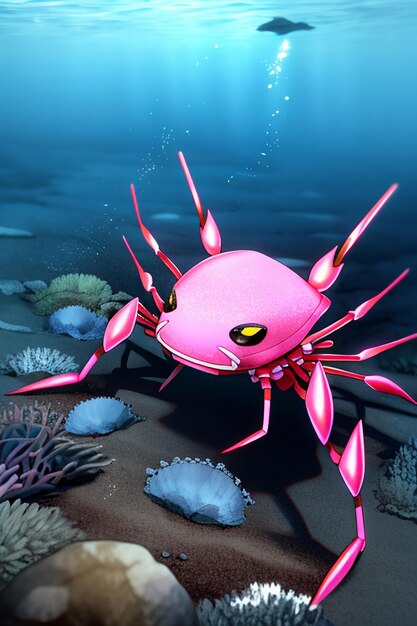 Underwater pink crab marine life wallpaper background illustration