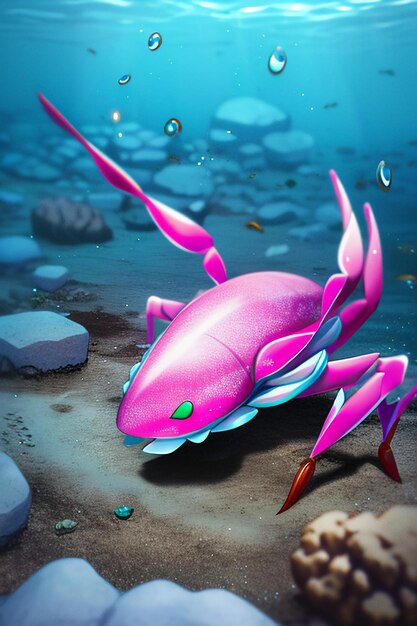 Underwater pink crab marine life wallpaper background illustration