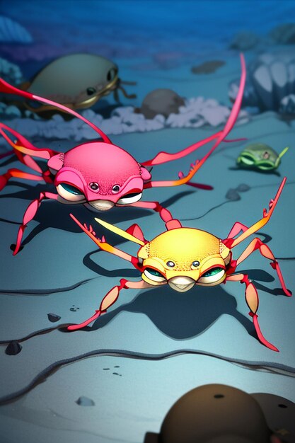 Underwater pink crab marine life wallpaper background illustration