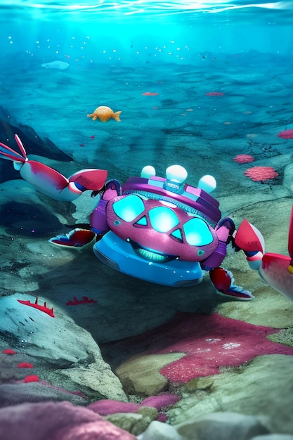Underwater pink crab marine life wallpaper background illustration