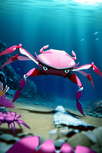 Underwater pink crab marine life wallpaper background illustration