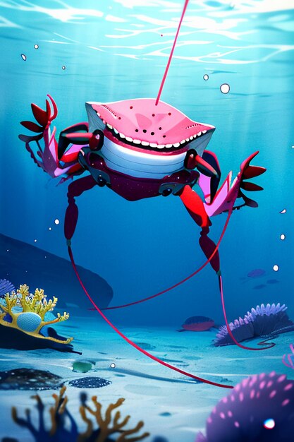 Underwater pink crab marine life wallpaper background illustration