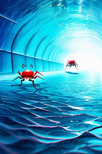 Underwater pink crab marine life wallpaper background illustration