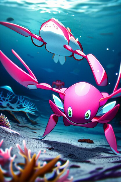 Underwater pink crab marine life wallpaper background illustration