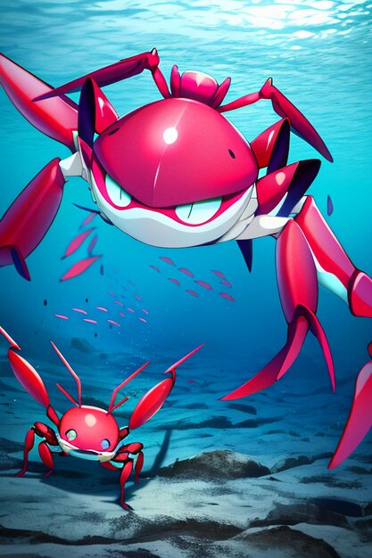 Underwater pink crab marine life wallpaper background illustration