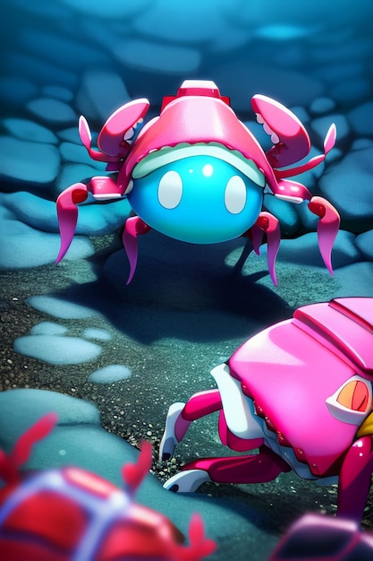 Underwater pink crab marine life wallpaper background illustration