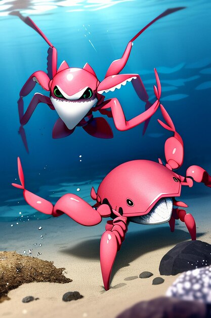 Underwater pink crab marine life wallpaper background illustration