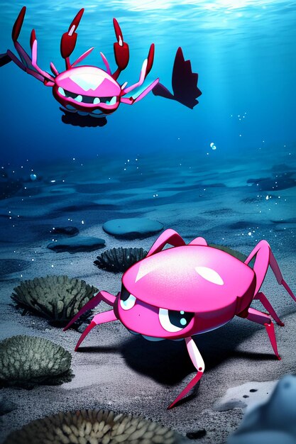 Underwater pink crab marine life wallpaper background illustration