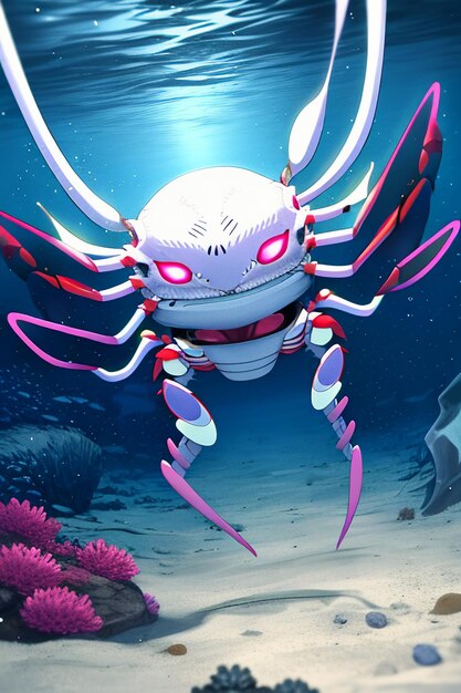 Underwater pink crab marine life wallpaper background illustration