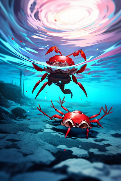 Underwater pink crab marine life wallpaper background illustration