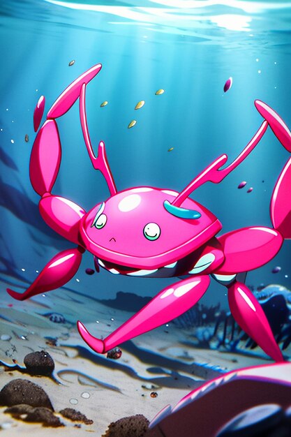 Underwater pink crab marine life wallpaper background illustration