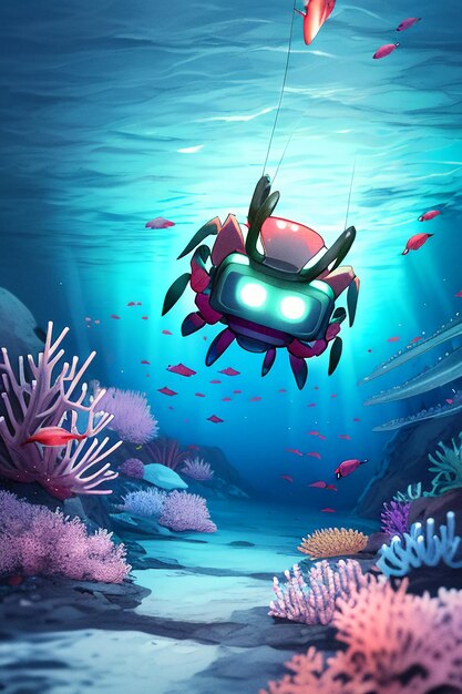 Underwater pink crab marine life wallpaper background illustration