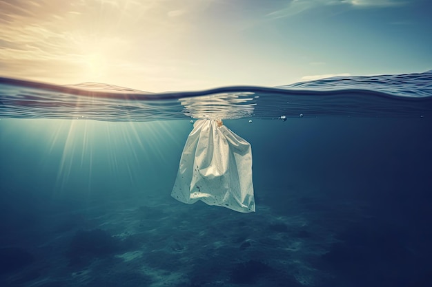 Underwater plastic bag pollution in ocean Generative AI