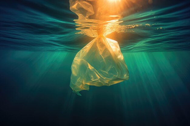 Underwater plastic bag pollution in ocean Generative AI