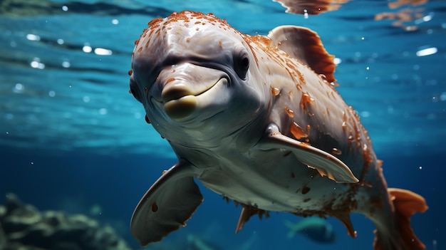 Photo underwater portrait of a cute dolphin swimming in the aquarium