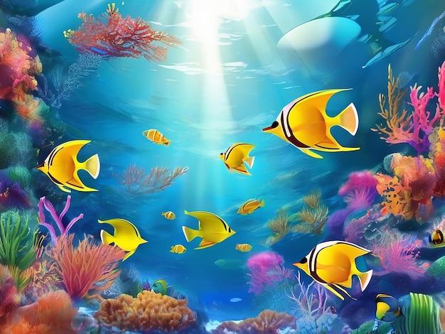 Underwater reef and fish nature animal scuba diving water coral