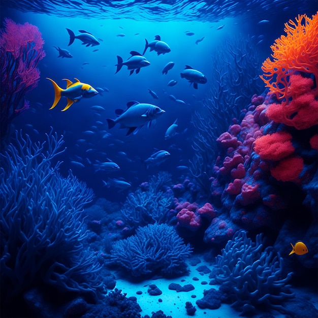 Underwater reef teeming with full sea life