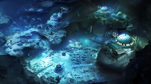 Photo underwater research station science fiction illustration deep sea exploration