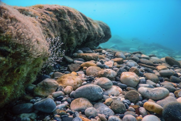 Underwater Rocks and Pebbles on the Seabed