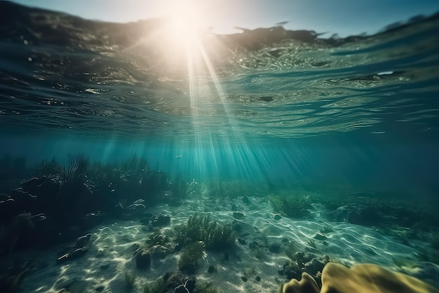 Underwater scene coral reef world ocean wildlife landscape Maldives AI