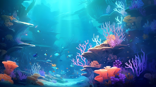 写真 水中のサンゴ礁と魚の景色