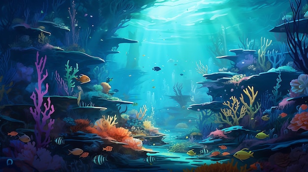 Underwater scene coral reefs and fish