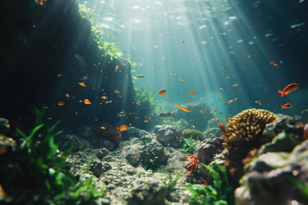 Underwater Scene Tropical Seabed With Reef And Sunshine