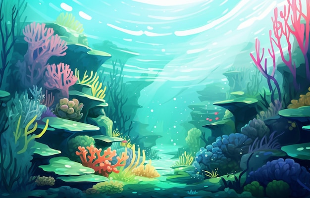 An underwater scene of underwater plants