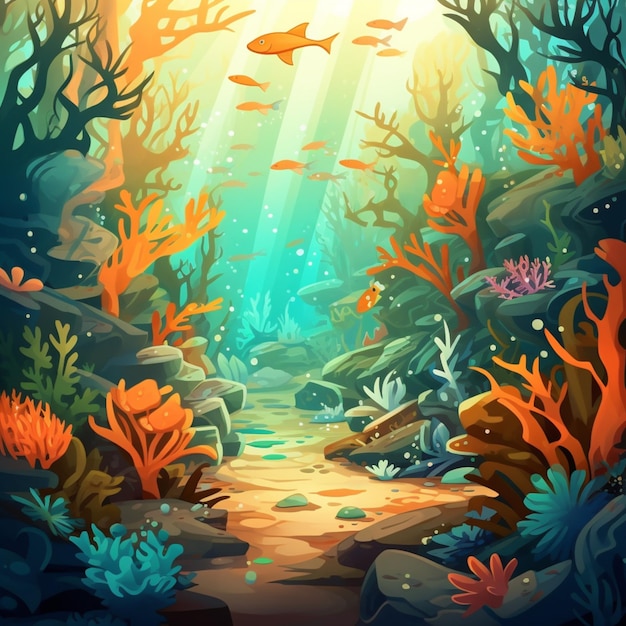 An underwater scene of underwater plants