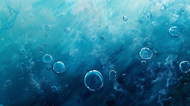 Photo underwater scene with air bubbles rising to the surface