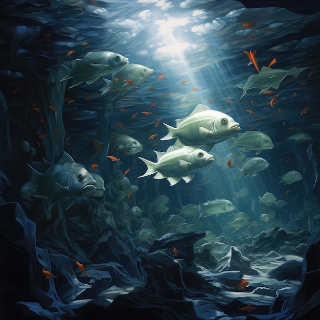 Underwater Scene With Coral Reef And Exotic Fishes