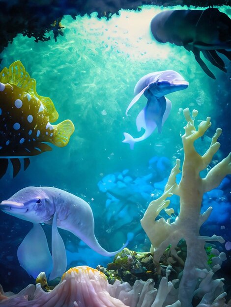 Underwater Scene With Coral Reef And Exotic Fishes