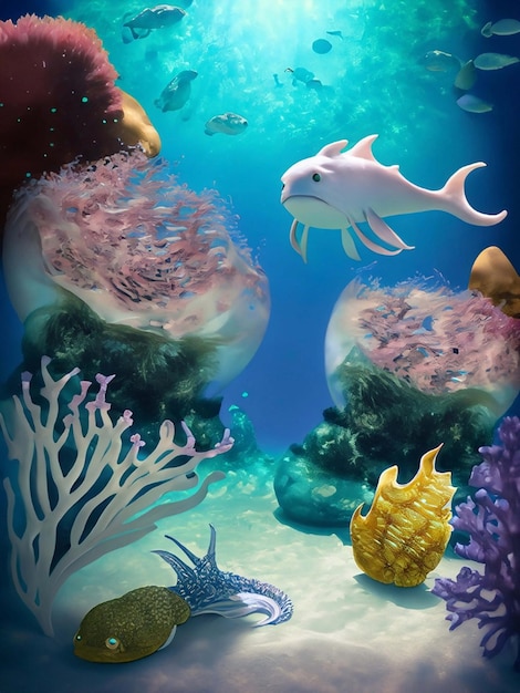 Underwater Scene With Coral Reef And Exotic Fishes