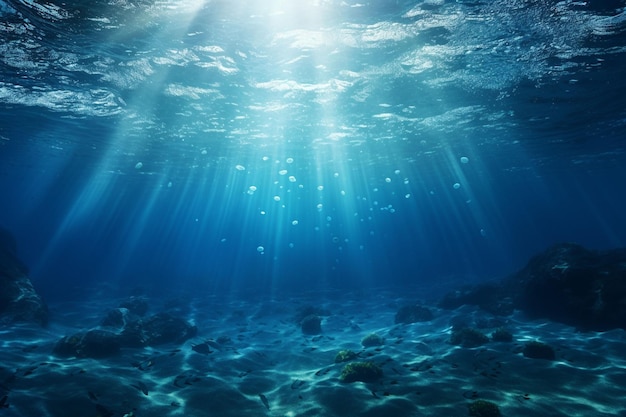 Underwater scene with coral reef and sun rays 3d rendering Ai Generated