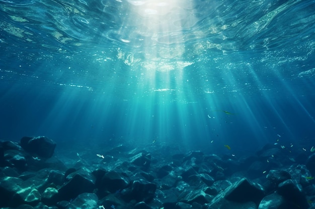 Underwater scene with coral reef and sun rays 3d rendering Ai Generated