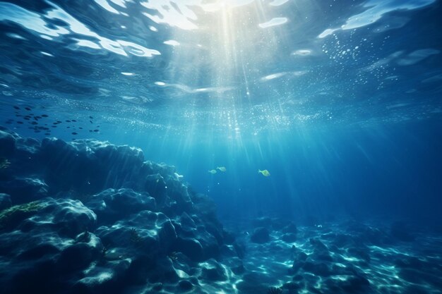 Underwater scene with coral reef and sun rays 3d rendering Ai Generated