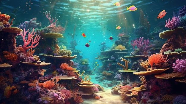 A underwater scene with fish and corals Generative AI Art