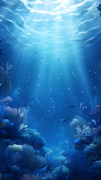 a underwater scene with fish and corals