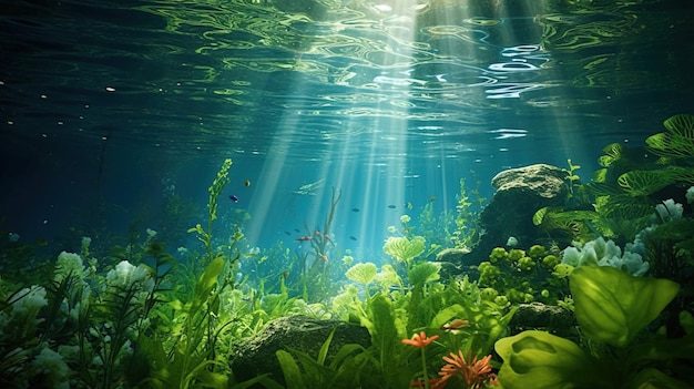 A underwater scene with plants and fish Generative AI Art