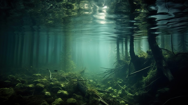 underwater scene with rays of light Generative Ai